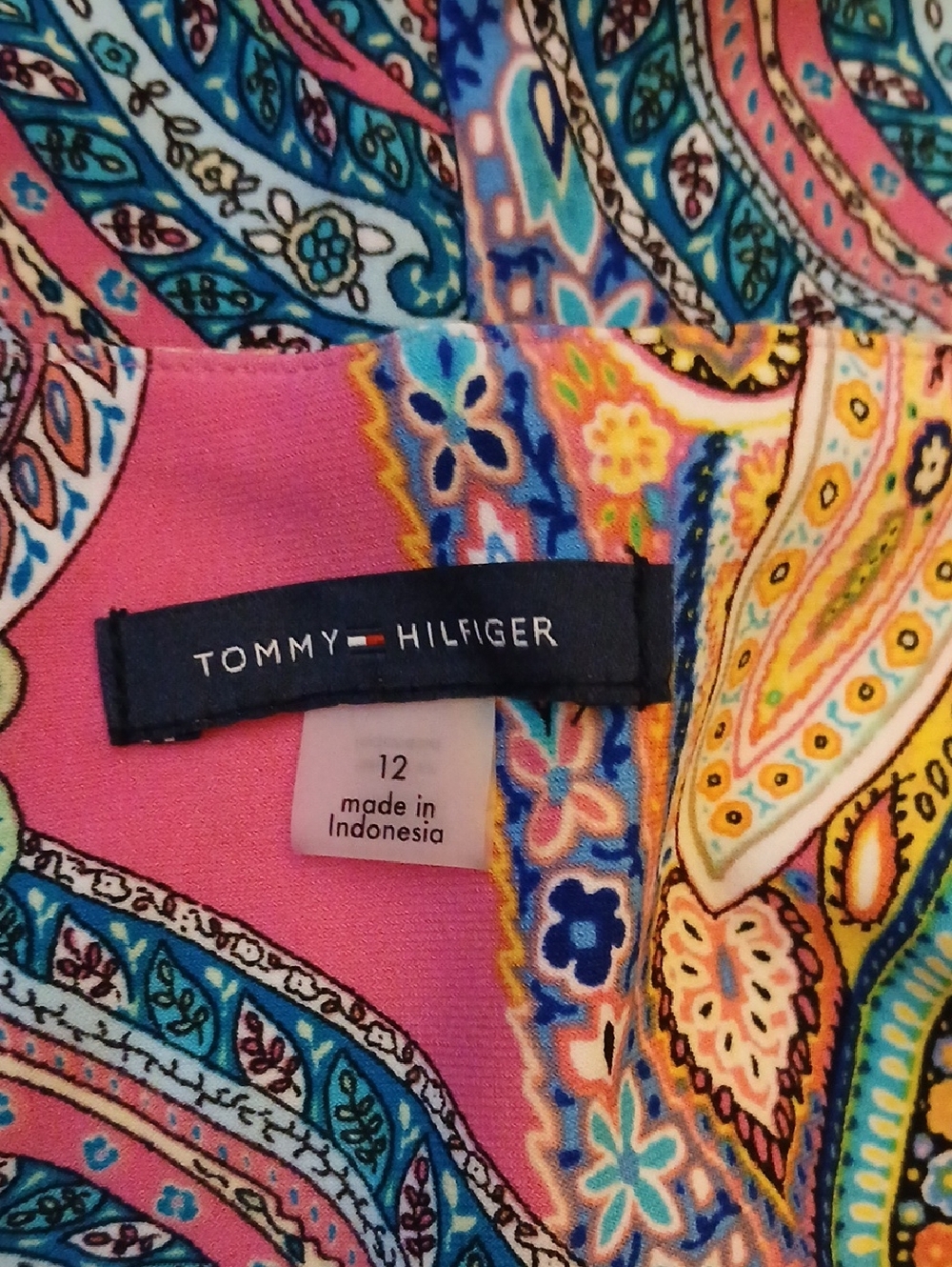 Tommy Hilfiger Figure Flattering Midi Dress Colorful Paisley Print Sz 12 - Picture 7 of 9